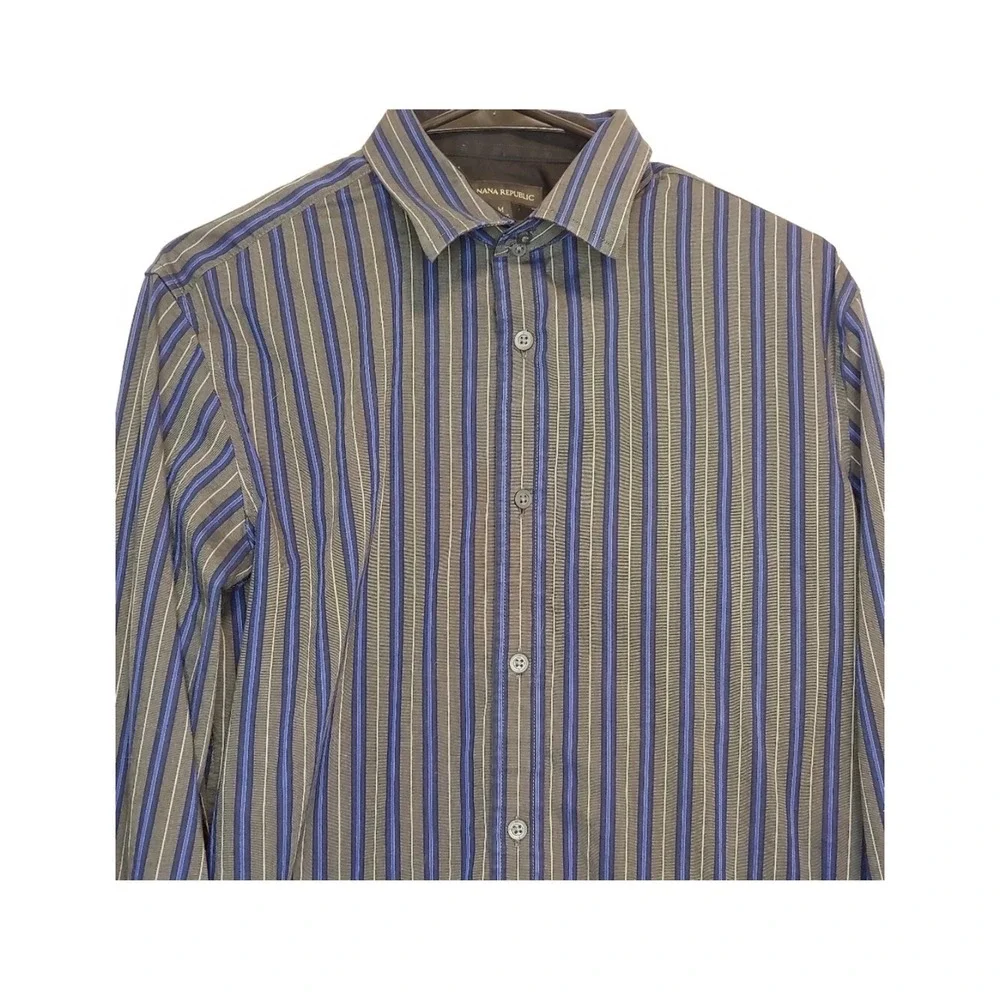 Banana Republic Mens Blue Gray Striped Button‎ Down Shirt M Dark Academia Office